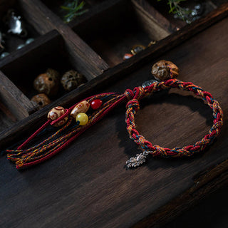 Buddha Gift Tibetan Handmade Colorful Thread 925 Sterling Silver Koi Fish Protection Strength String Bracelet