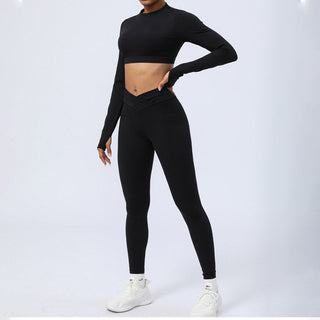 Buddha Gift 2Pcs Long Sleeve Backless Top Bra Leggings Pants Fitness Yoga Outfit Set