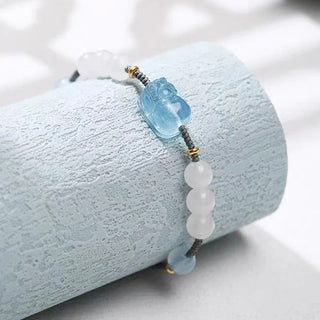 Buddha Gift Natural Aquamarine PiXiu Hetian White Jade Healing Bracelet