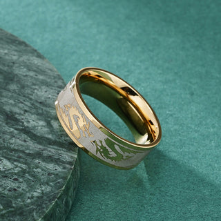 Buddha Gift Dragon Carved Protection Strength Titanium Steel Ring