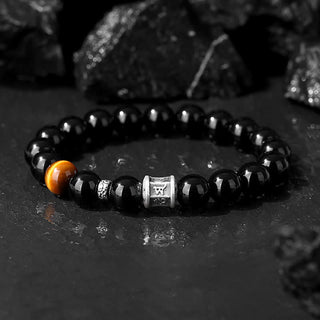 Buddha Gift 999 Sterling Silver Black Obsidian Tiger Eye Om Mani Padme Hum Fulfillment Bracelet