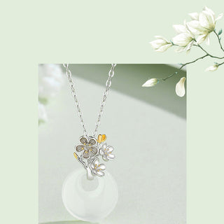 Buddha Gift 925 Sterling Silver Round Chalcedony Twelve Months Flower Harmony Necklace Pendant