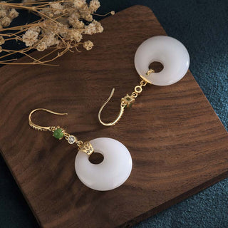 Buddha Gift FengShui White Jade Blessing Drop Earrings