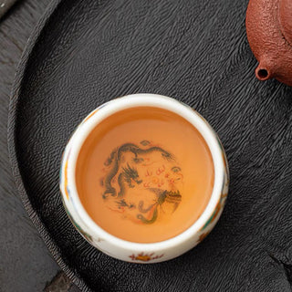 Buddha Gift Dragon Phoenix Auspicious Clouds Ceramic Teacup Kung Fu Tea Cup