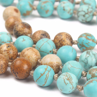Buddha Gift 108 Mala Beads Turquoise Picture Jasper Wisdom Tassel Bracelet