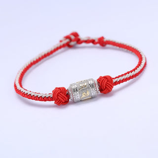 Buddha Gift 925 Sterling Silver Om Mani Padme Hum Prayer Wheel Luck Strength Red String Bracelet