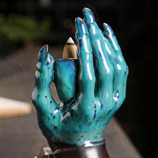 Buddha Gift Halloween Ghost Hand Skull Head Ceramic Peace Healing Incense Burner Decoration