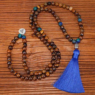 Buddha Gift 108 Mala Beads Tiger Eye Buddha Strength Bracelet Tassel Necklace Pendant