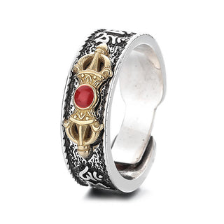 Buddha Gift Tibetan Om Mani Padme Hum Red Agate Dorje Vajra Design Wisdom Ring