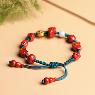 Buddha Gift Natural Cinnabar Gourd Om Mani Padme Hum Laughing Buddha Blessing String Bracelet