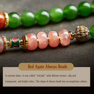 Buddha Gift 108 Mala Beads Cyan Jade Red Agate Laughing Buddha Luck Bracelet