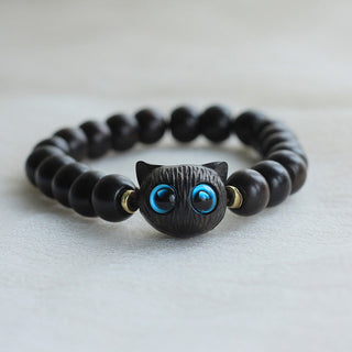 Buddha Gift Ebony Wood Green Sandalwood Cute Cat Peace Bracelet