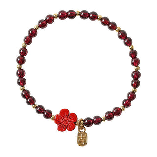 Buddha Gift 14K Gold Natural Garnet Cinnabar Flower Calm Bracelet