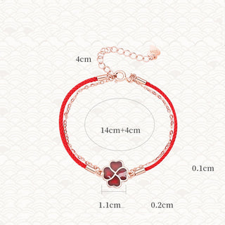 Buddha Gift 925 Sterling Silver Color-changing Four Leaf Clover Luck Protection Red String Bracelet