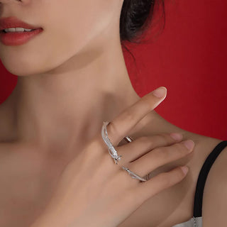 Buddha Gift 925 Sterling Silver Year of the Dragon Design Luck Metal Cuff Bracelet Bangle