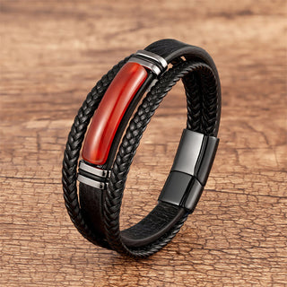 Buddha Gift Natural Stone Green Agate Power Multilayered Braided Leather Bracelet