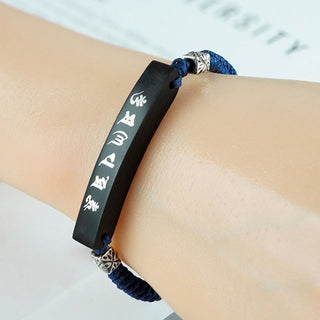 Buddha Gift Buddhism Six True Words Wood Ebony Wood Silver Inlaid Protection Bracelet