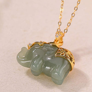 Buddha Gift 925 Sterling Silver Jade Elephant Blessing Fortune Necklace Chain Pendant
