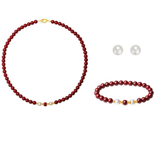 Buddha Gift 925 Sterling Silver Natural Cinnabar Pearl Blessing Necklace Pendant Bracelet Earrings Jewelry Set