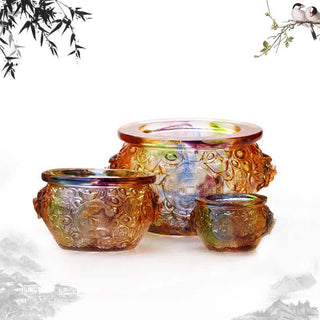 Buddha Gift Handmade Liuli Crystal Treasure Bowl Art Piece Home Decoration