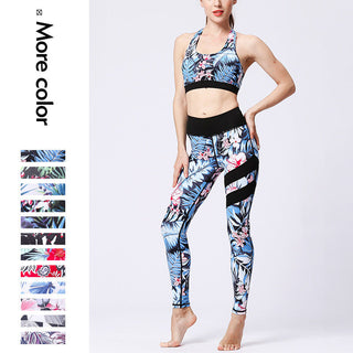 Buddha Gift 2Pcs Sunflower Flowers Leaves Print Top Pants Sports Fitness Yoga Women's Yoga Sets
