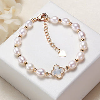 Buddha Gift Pearl Four Leaf Clover Wealth Chain Bracelet