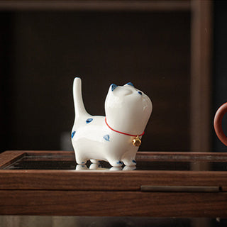 Buddha Gift Mini Lucky White Cat Kitten Tea Pet Ceramic Home Desk Figurine Decoration