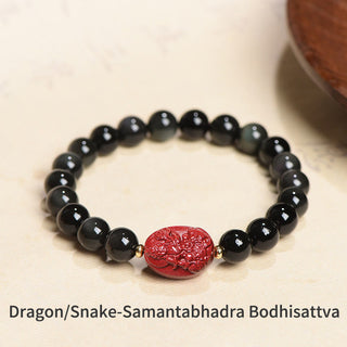 Buddha Gift Chinese Zodiac Natal Buddha Natural Black Obsidian Cinnabar Purification Bracelet