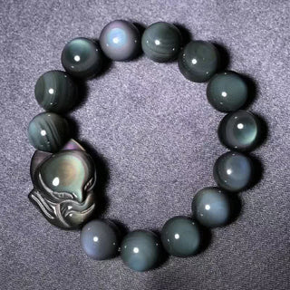 Buddha Gift Rainbow Obsidian Fox Healing Positive Bracelet