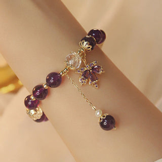 Buddha Gift 14k Gold Plated Natural Amethyst Healing Maple Leaf Charm Bracelet