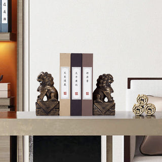 Buddha Gift 2Pcs Lion Statue Courage Strength Resin Home Office Decoration