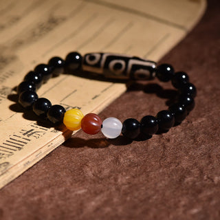 Buddha Gift Tibetan Natural Nine-Eye Dzi Bead Wealth Power Bracelet