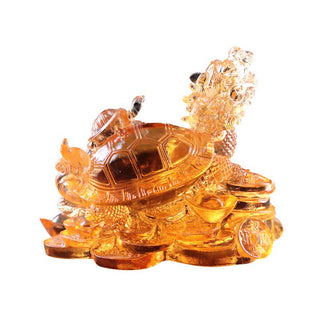 Buddha Gift Feng Shui Dragon Turtle Coins Handmade Liuli Crystal Luck Art Piece Home Office Decoration