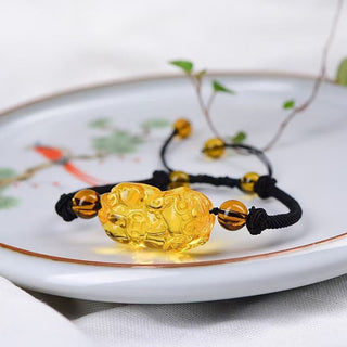 Buddha Gift Natural Obsidian Amethyst Citrine PiXiu Cooper Coin Wealth Bracelet