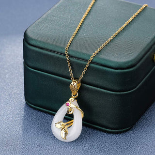 Buddha Gift Jade Oval Pattern Blessing Fortune Necklace Pendant