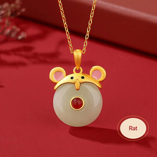 Buddha Gift 925 Sterling Silver Hetian Jade Chinese Zodiac Year of the Dragon Red Agate Luck Protection Necklace Pendant (Extra 30% Off | USE CODE: FS30)