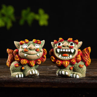 Buddha Gift Small Pair of Lion Fu Foo Dogs Ward Off Evil Protection Home Resin Decoration