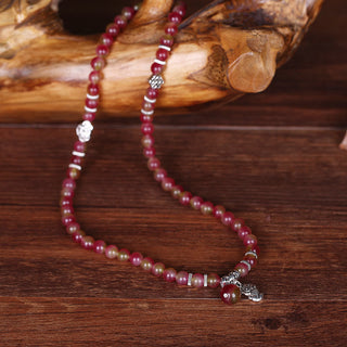 Buddha Gift Natural Watermelon Tourmaline PiXiu Elephant Positive Triple Wrap Bracelet