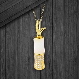 Buddha Gift 925 Sterling Silver Hetian White Jade Bamboo Happiness Necklace Pendant