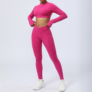 Buddha Gift 2Pcs Long Sleeve Backless Top Bra Leggings Pants Fitness Yoga Outfit Set