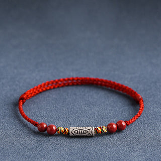 Buddha Gift 925 Sterling Silver Koi Fish Cinnabar Bead Wealth Handcrafted Braided Bracelet Anklet
