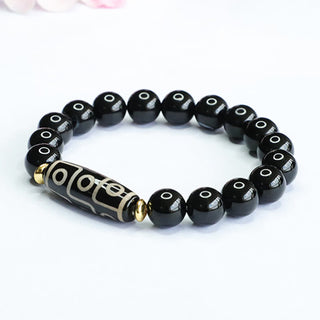 Buddha Gift Tibetan Nine-Eye Dzi Bead Black Onyx Power Bracelet