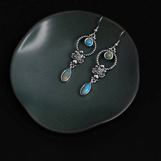 Buddha Gift 925 Sterling Silver Vintage Turquoise Waterdrop Pattern Balance Drop Dangle Earrings