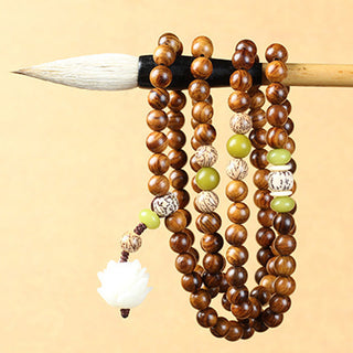 Buddha Gift Tibetan Rosewood Lotus Mala Protection Calm Necklace Bracelet
