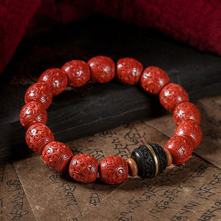 Buddha Gift Natural Cinnabar Ebony Calm Blessing Bracelet