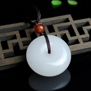 Buddha Gift Round Hetian White Jade Peace Buckle Blessing Necklace Pendant