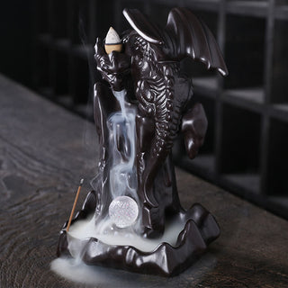 Buddha Gift Nordic Dragon Ceramic Backflow Smoke Fountain Meditation Healing Incense Burner Led Ball Decoration