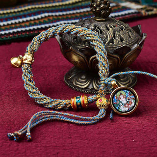 Buddha Gift Tibetan Handmade Luck Protection Thangka Prayer Wheel Bell Charm Braid String Bracelet