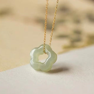Buddha Gift Dainty Hetian Jade Cyan Jade Luck Floral Charm Necklace Pendant