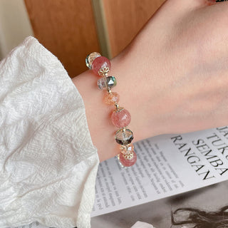 Buddha Gift Natural Strawberry Quartz Colorful Crystal Positive Bracelet